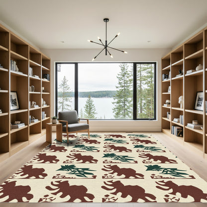 Rustic Brown Green Elephant Repeat Rug
