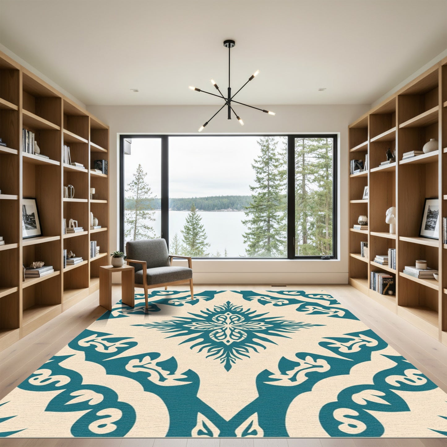 Teal Ivory Mandala Floral Rug