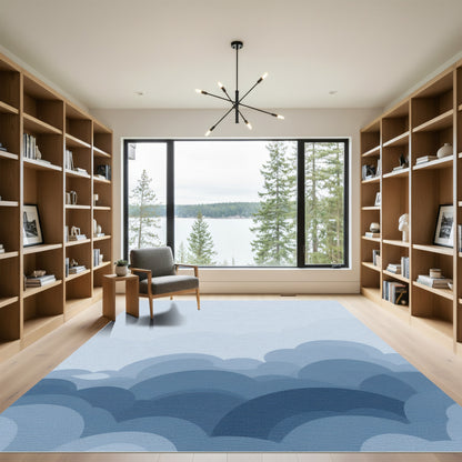 Soft Blue Cloudscape Layered Round Rug