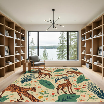 Whimsical Giraffe Woodland Floral Scene Rug