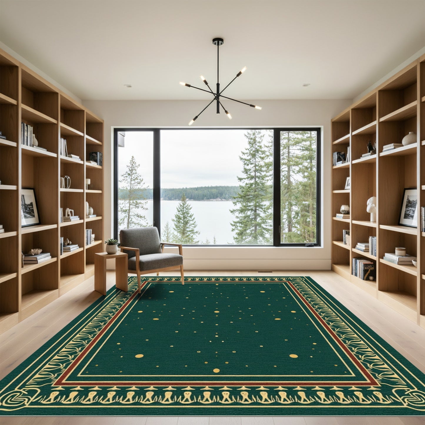 Emerald Gold Scattered Dots Border Rug