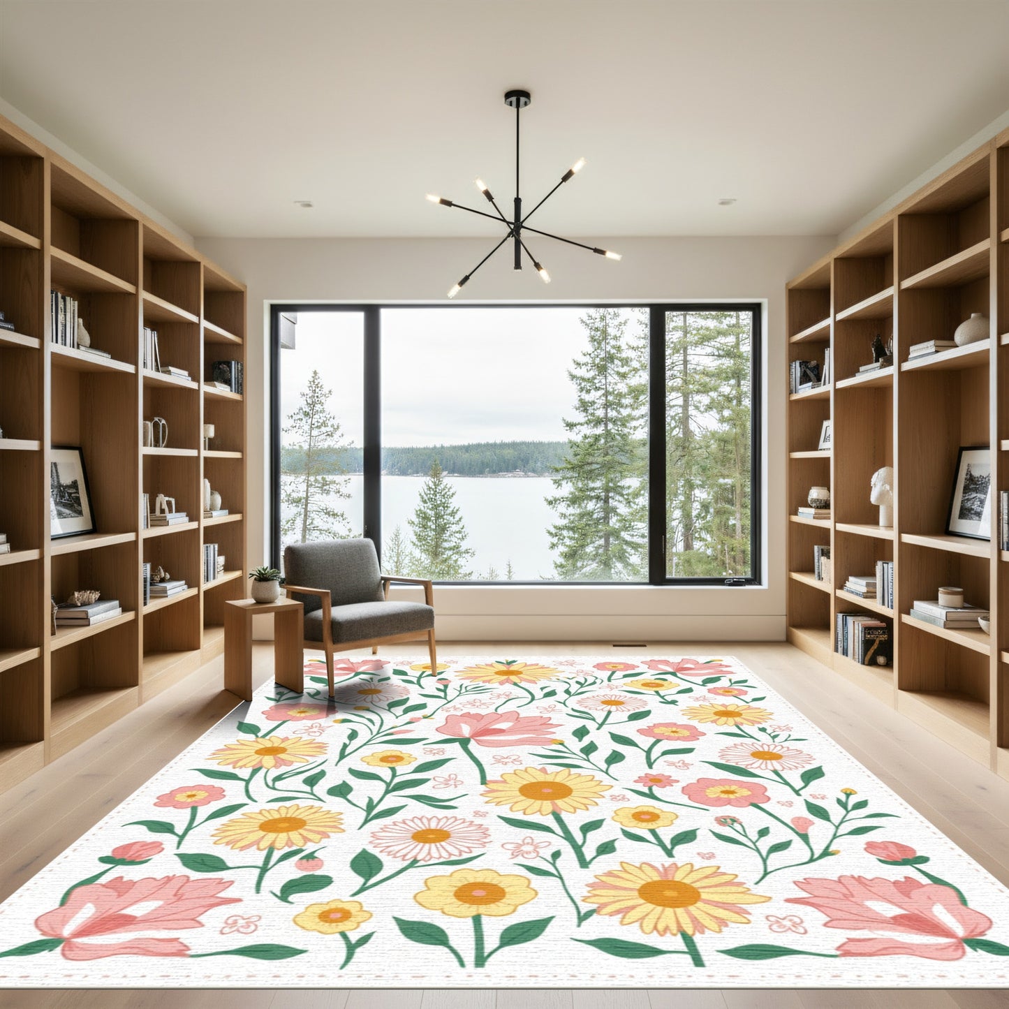 Pink Yellow Blossom Garden Sprigs Rug