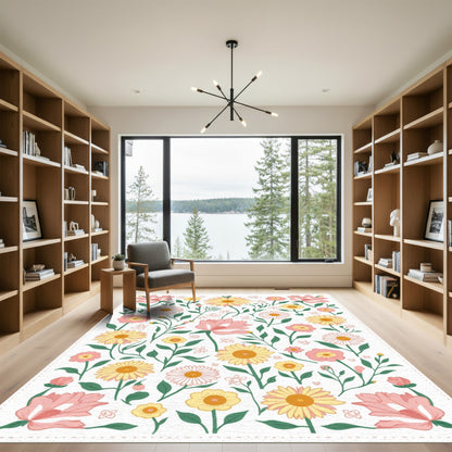 Pink Yellow Blossom Garden Sprigs Rug