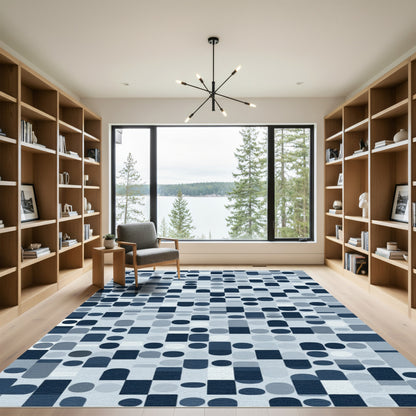 Moody Blue Geometric Tessellation Rug