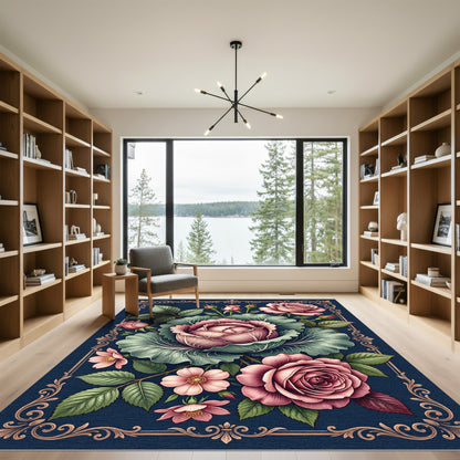 Romantic Blush Rose and Cabbage Bouquet Rug