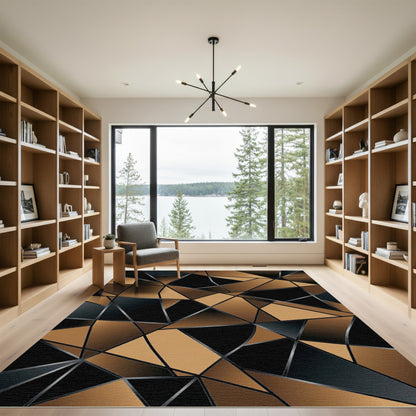 Modern Geometric Black and Gold Shard Rug