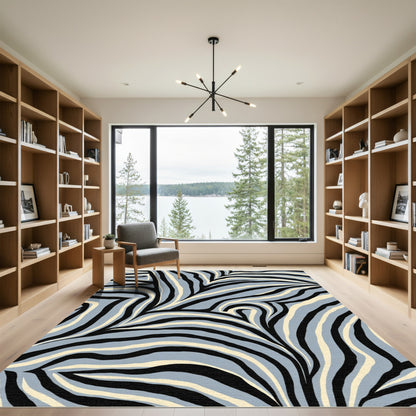 Gray And Cream Zebra Stripe Swirls Rug