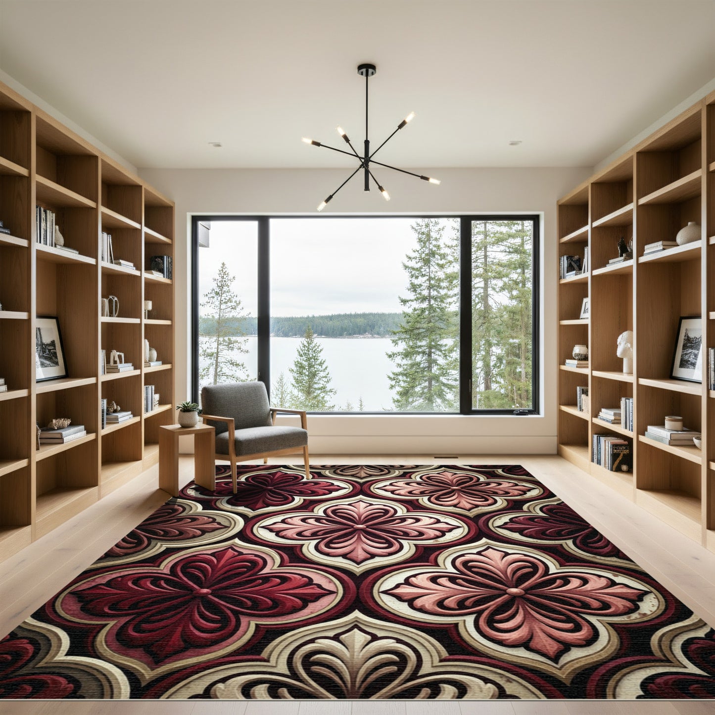 Regal Crimson Floral Damask Trellis Rug