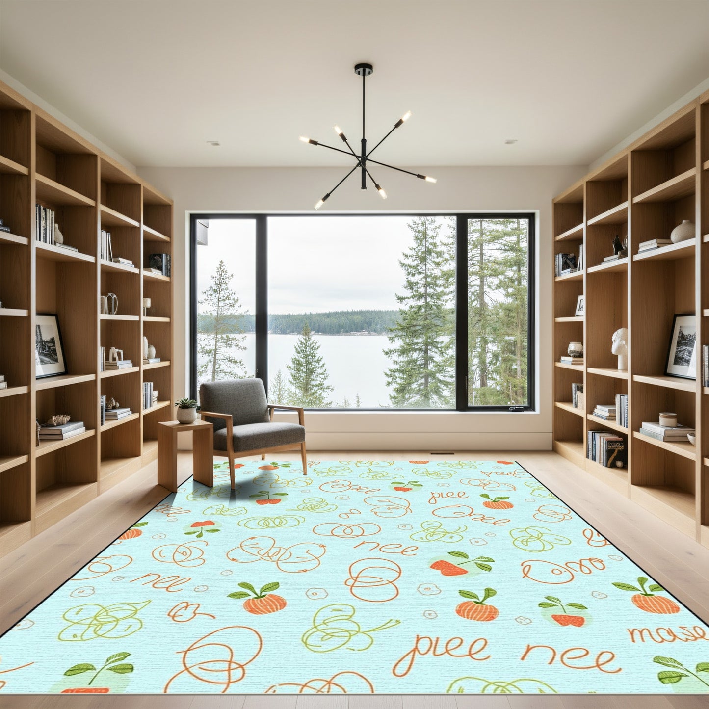 playful orange and green scribbled apples Rug
