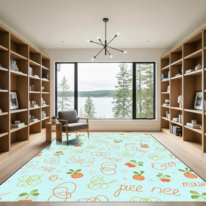 playful orange and green scribbled apples Rug
