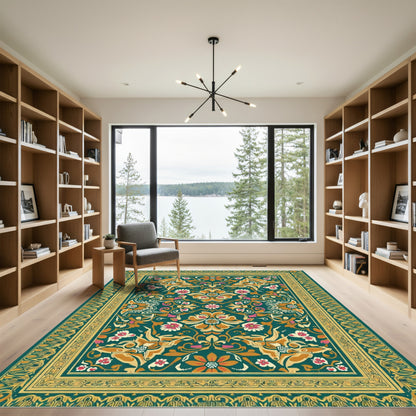 Teal Floral Medallion Border Rug