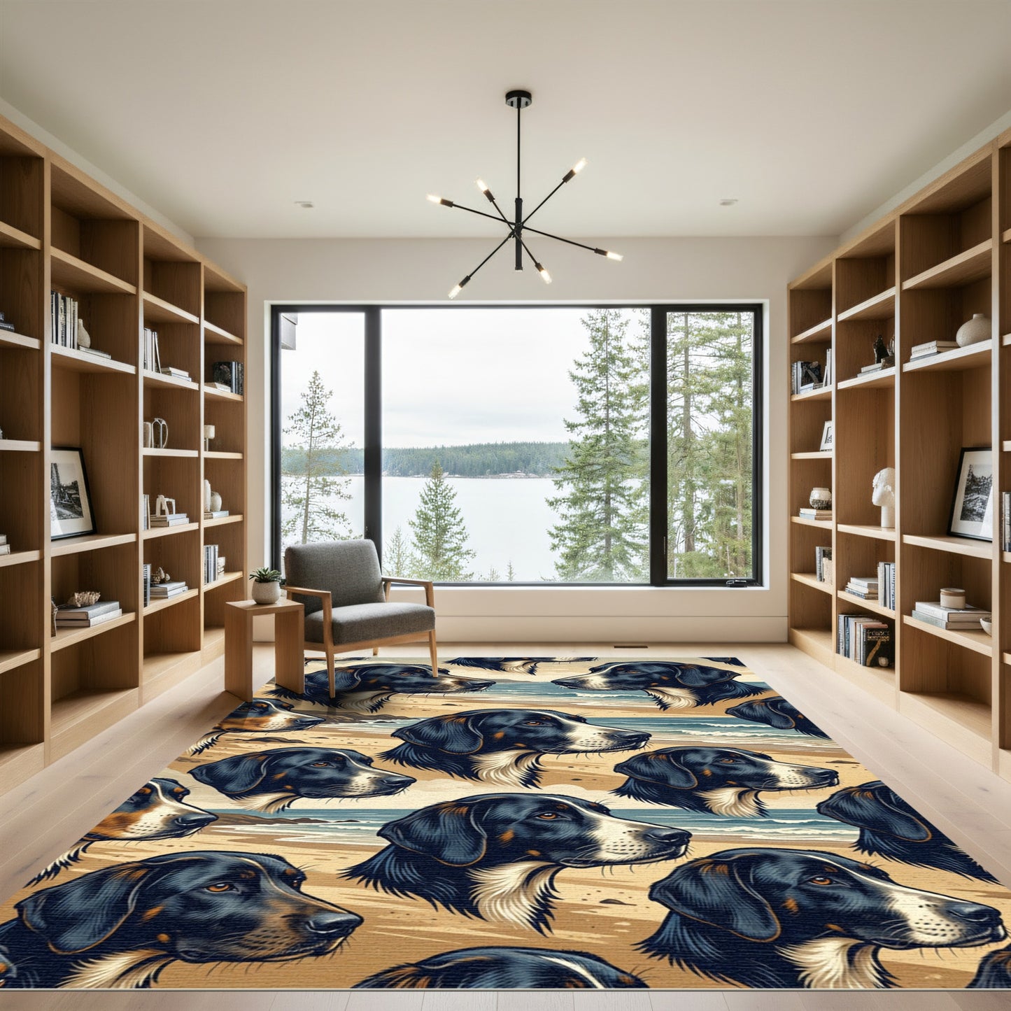 Coastal Hound Portrait Seashore Illustration Rug