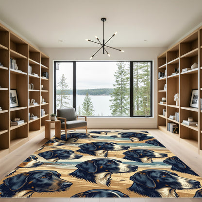 Coastal Hound Portrait Seashore Illustration Rug