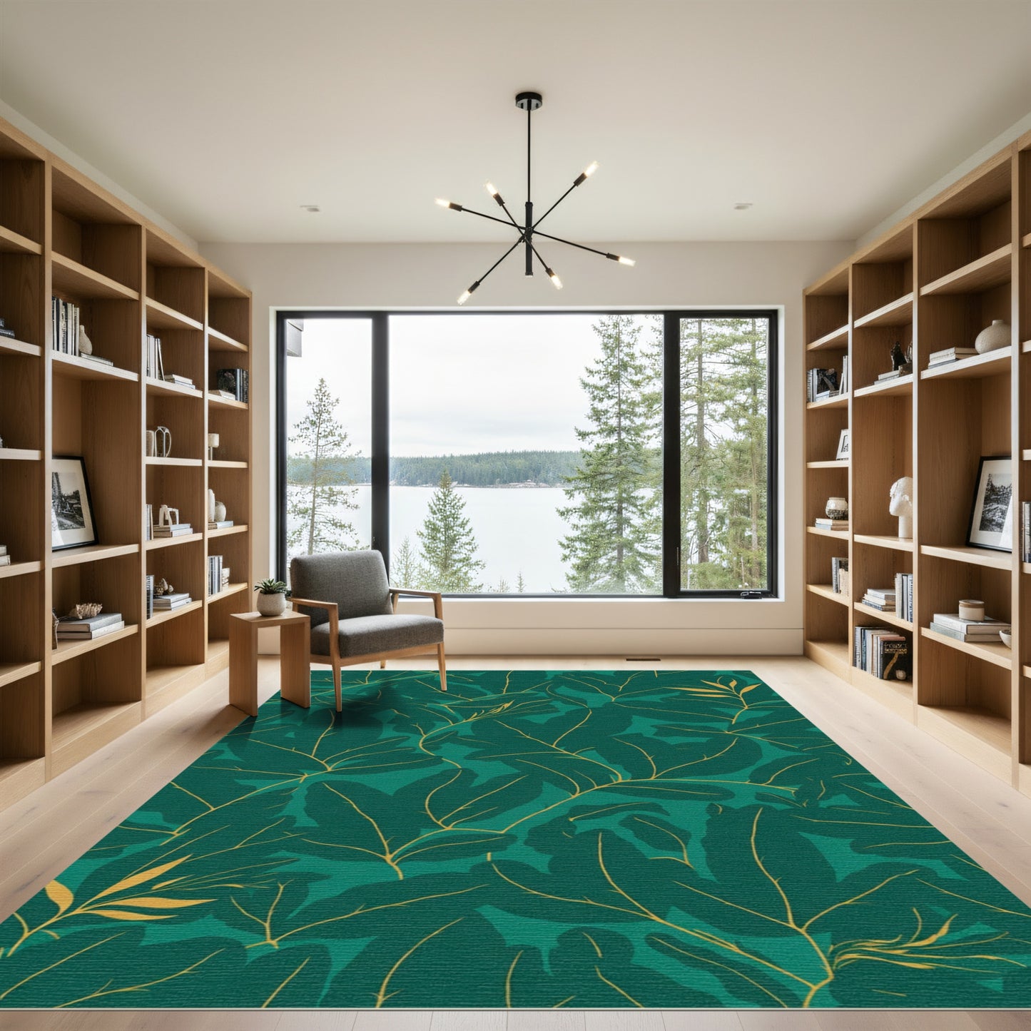 Deep Emerald Foliage Gold Vine Rug