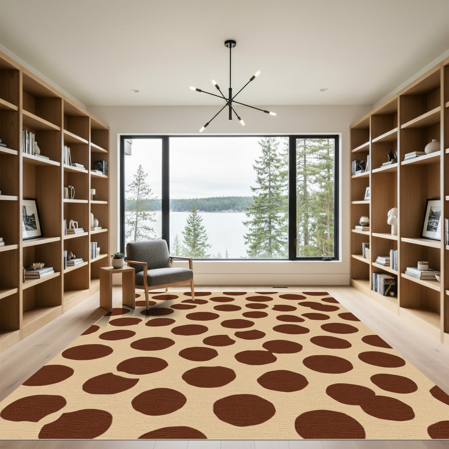 Brown Polka Dot Scattered Circles Rug