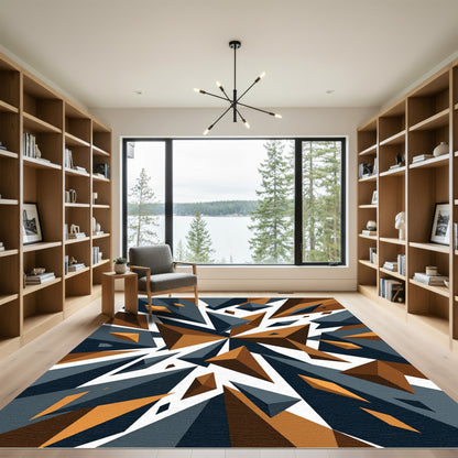 Geometric Navy and Ochre Abstract Shard Rug