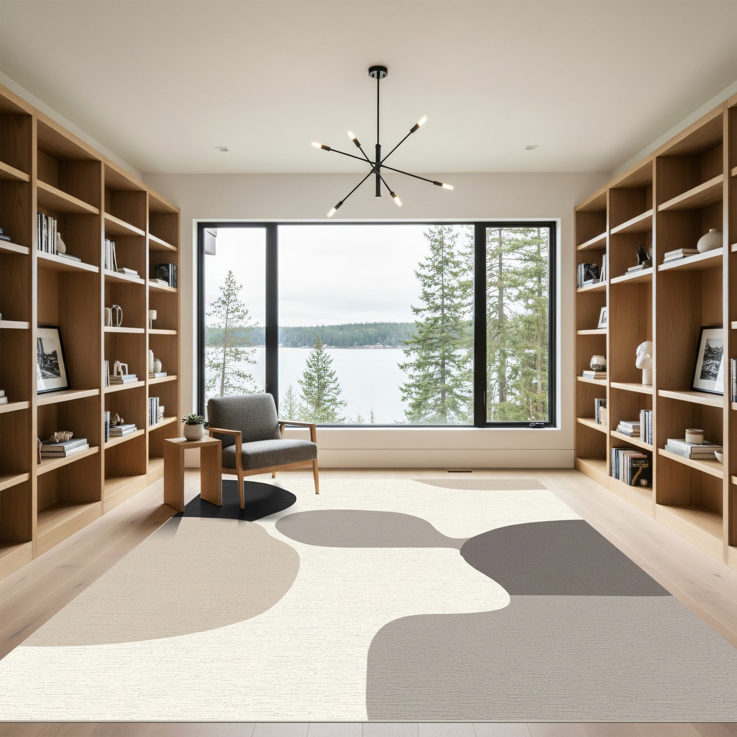 Monochrome Abstract Organic Shapes Rug