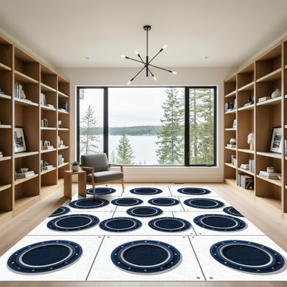Modern Navy Nautical Porthole Grid Rug