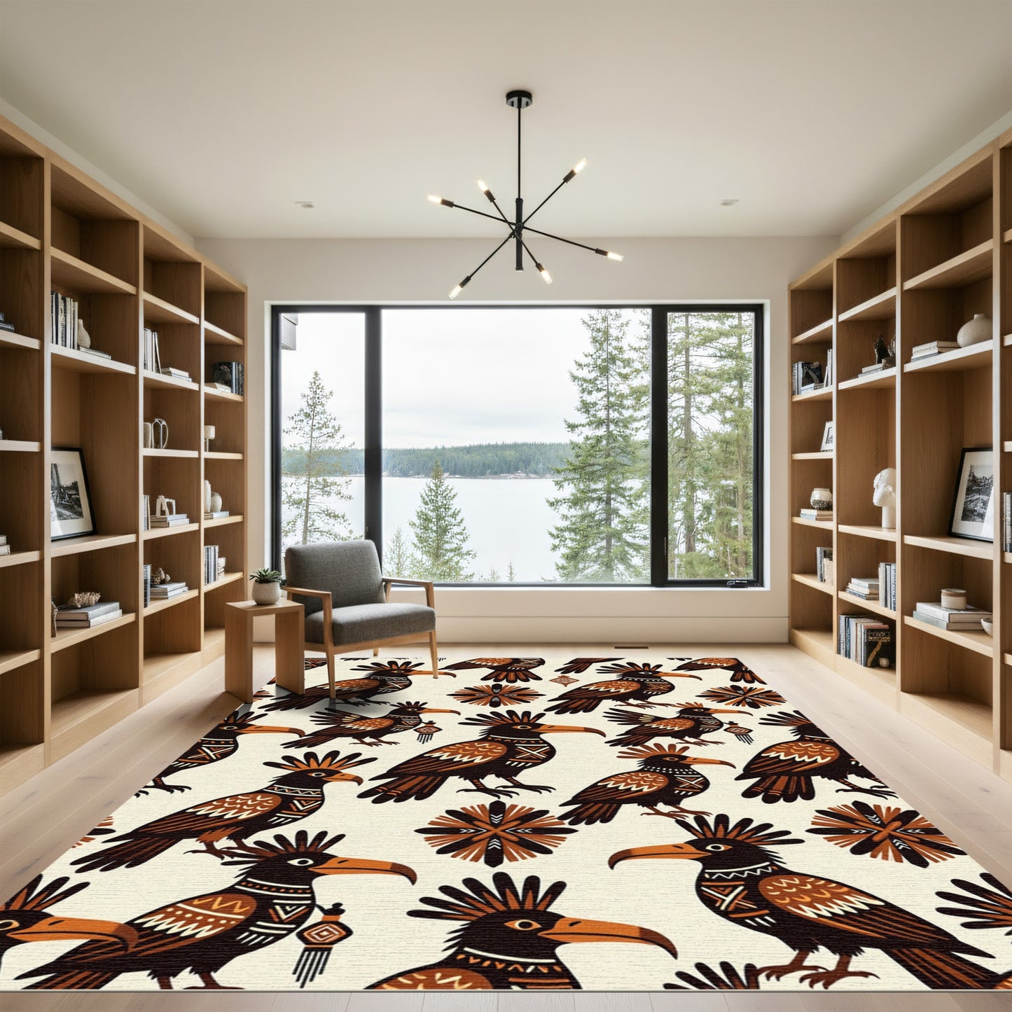 Tribal Terracotta Bird Folk Art Rug