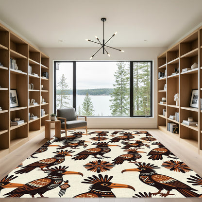 Tribal Terracotta Bird Folk Art Rug