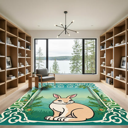 Whimsical Forest Bunny Ornate Border Rug