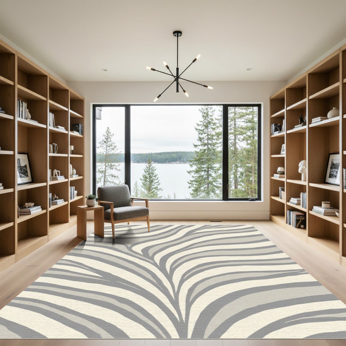 Pale Gray Zebra Stripe Waves Rug