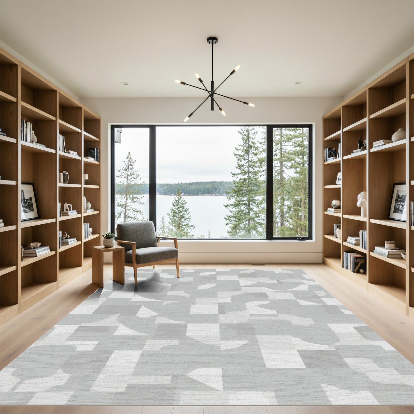 Abstract Gray Geometric Composition Rug