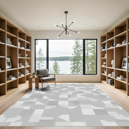 Abstract Gray Geometric Composition Rug
