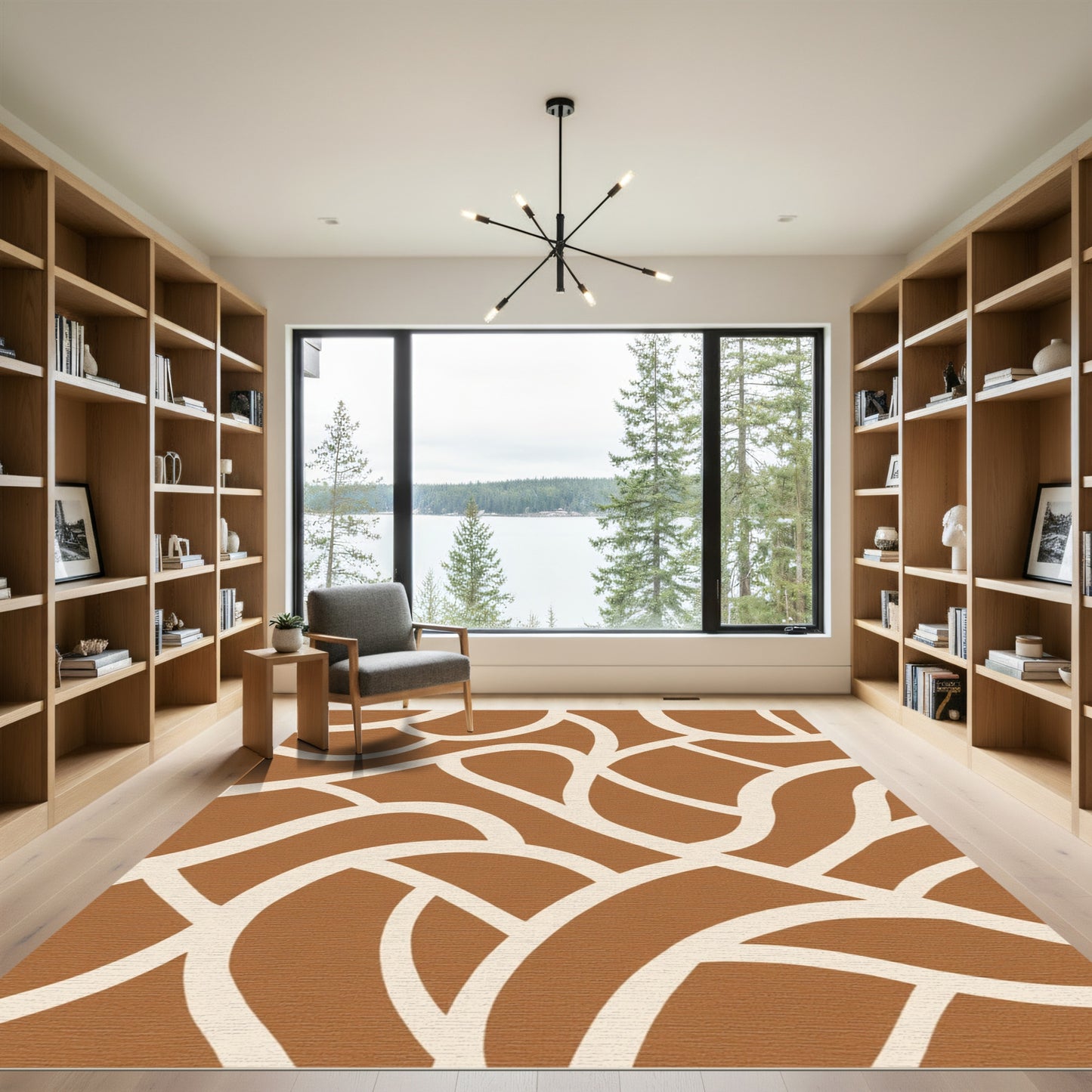 Terracotta Cream Abstract Organic Flow Rug