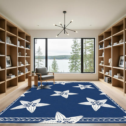 Navy White Starfish Border Rug