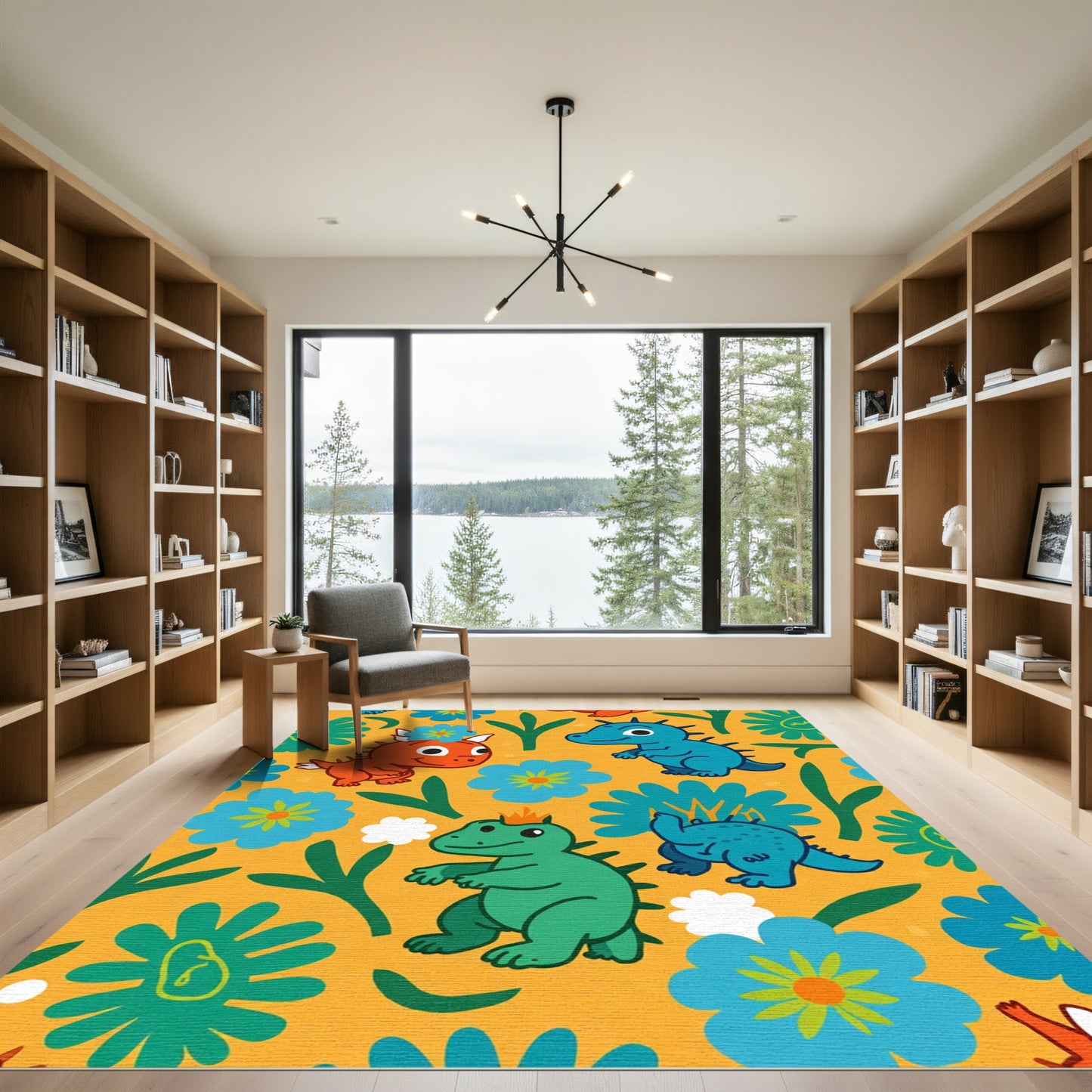 Playful Dinosaur Floral Meadow Rug