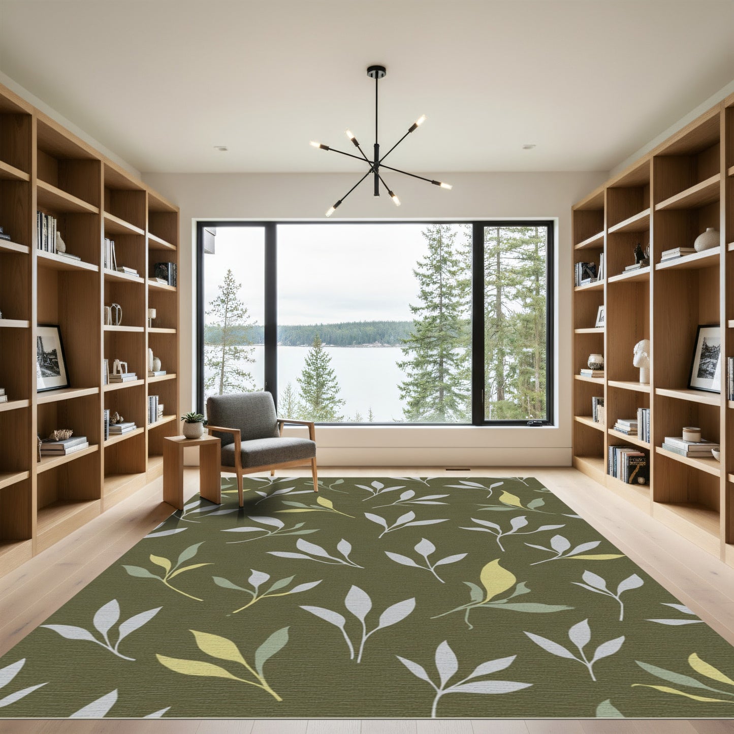 Earthy Green Sage Leaf Scatter Rug