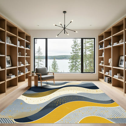 Abstract Gold Flecked Wave Curves Rug