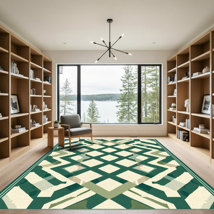 Emerald Geometric Interlocking Diamond Rug