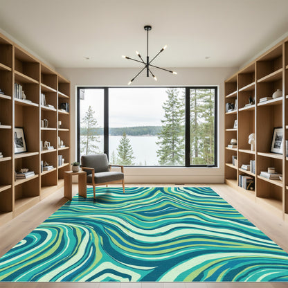 Deep Teal Swirled Abstract Rug