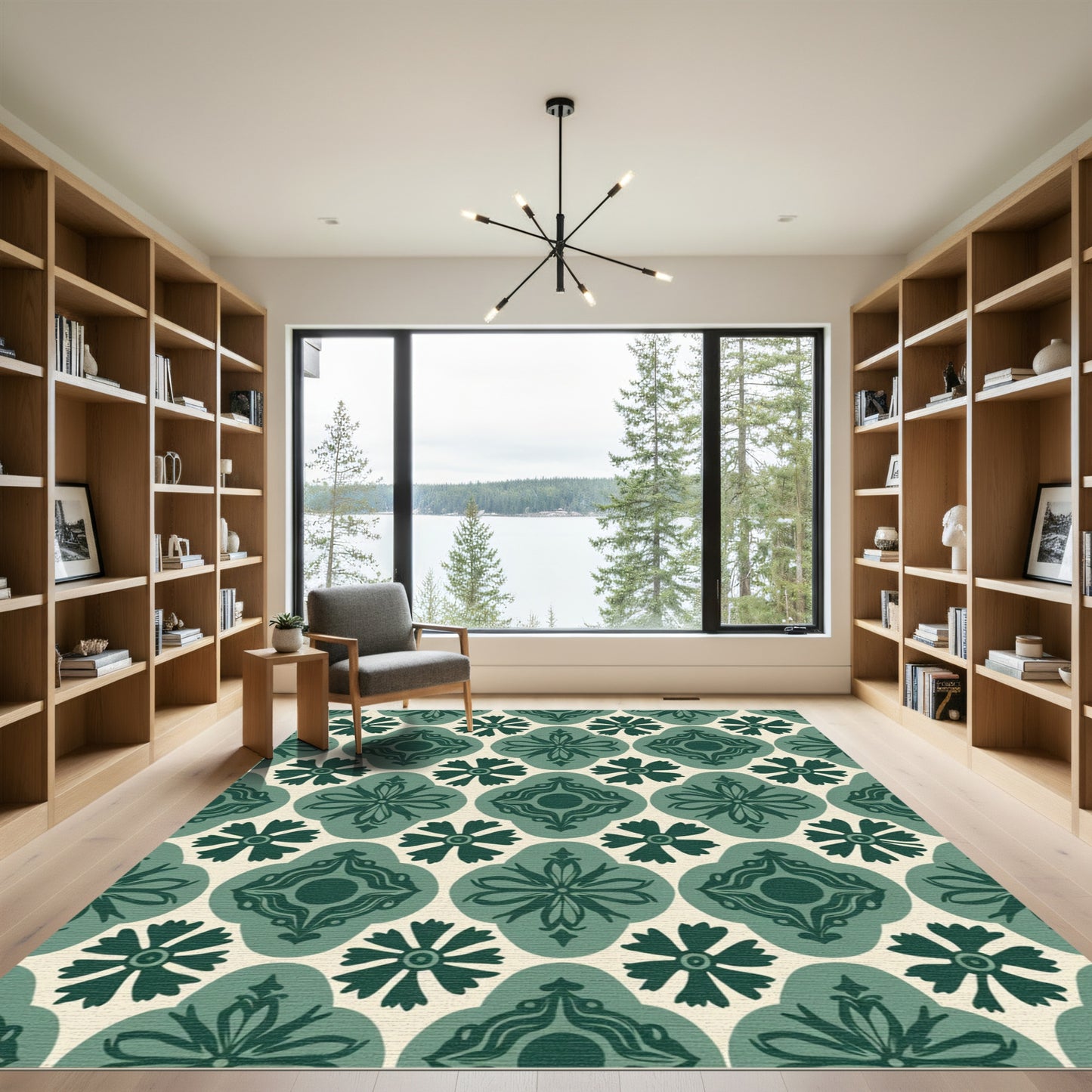 Emerald Flower Quatrefoil Medallion Rug