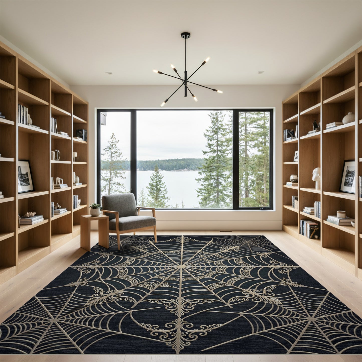 Golden Filigree Spiderweb Art Rug