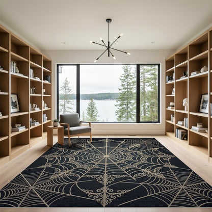 Golden Filigree Spiderweb Art Rug