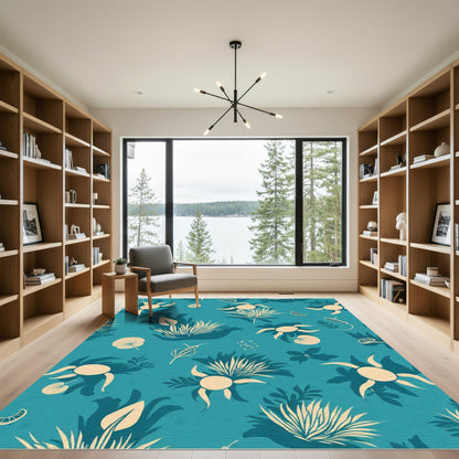 Aqua Foliage Sunburst Meadow Rug