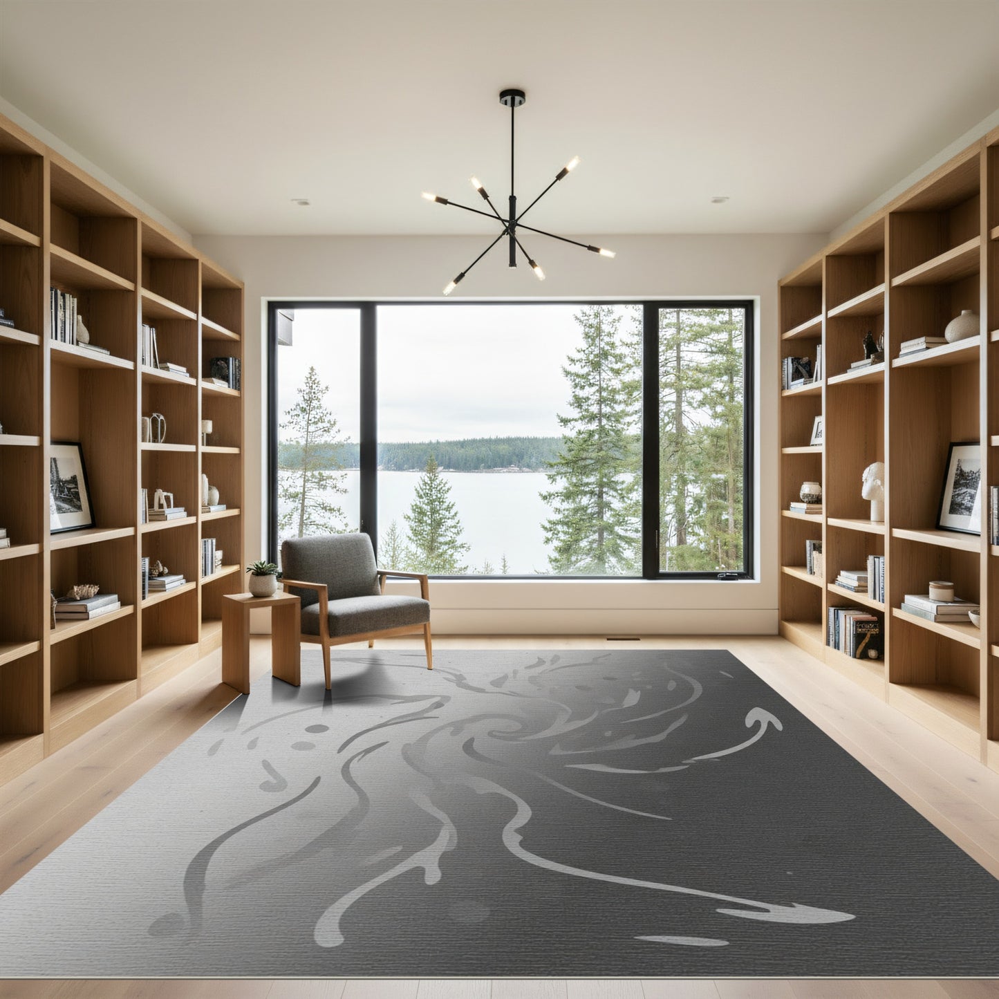 Monochrome Swirl Abstract Flow Rug