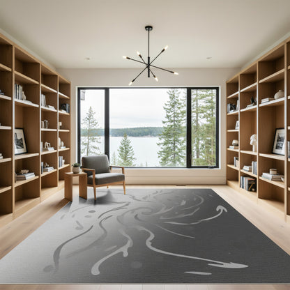 Monochrome Swirl Abstract Flow Rug