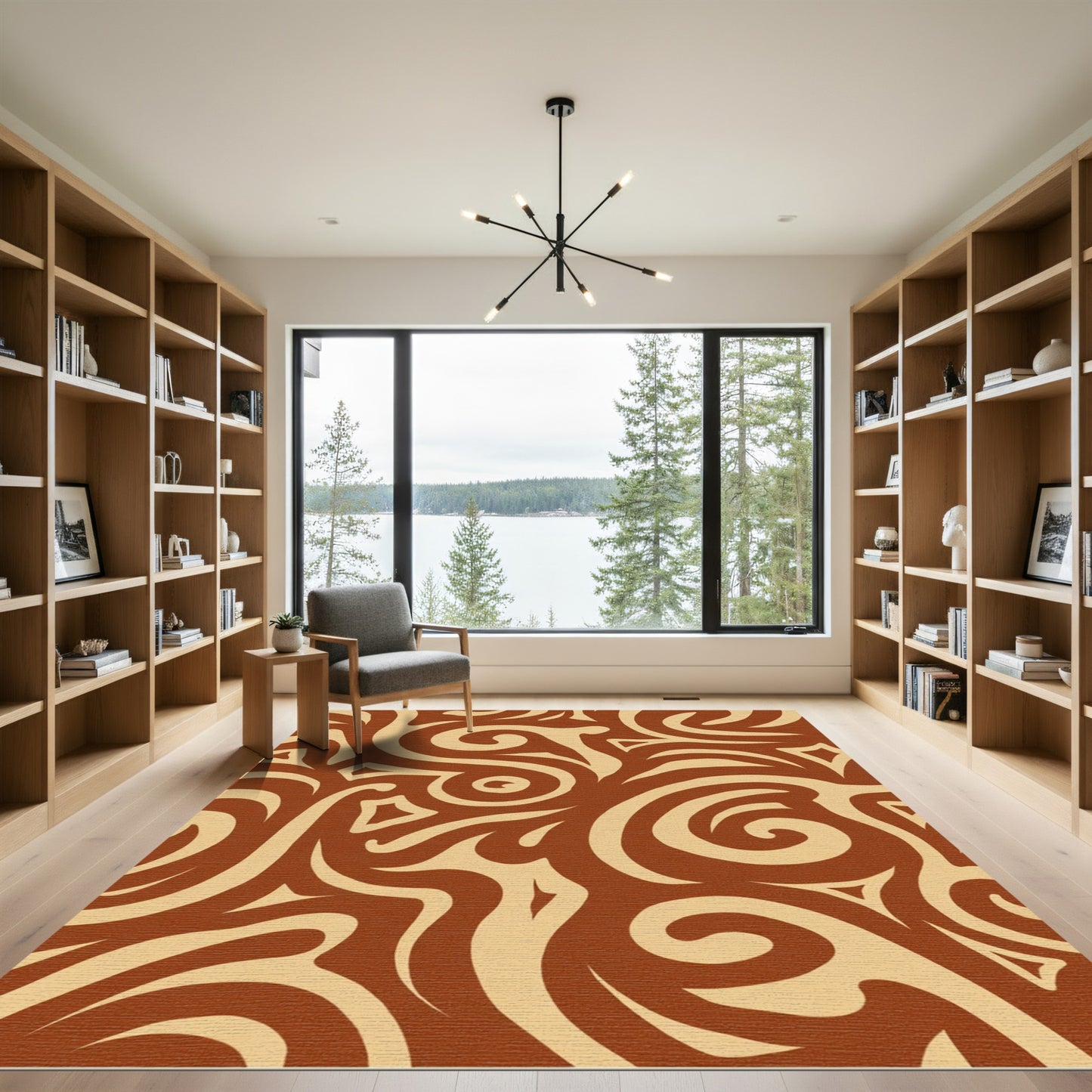 Brown Cream Swirling Tribal Elements Rug