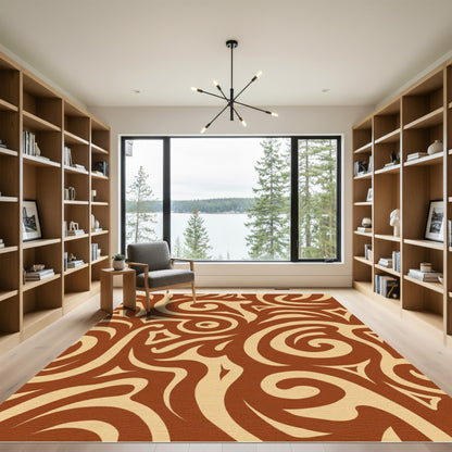 Brown Cream Swirling Tribal Elements Rug