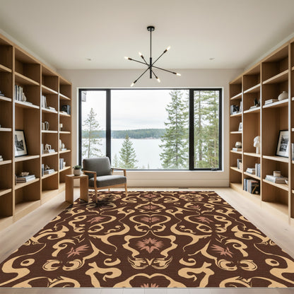 Brown Floral Baroque Swirl Rug
