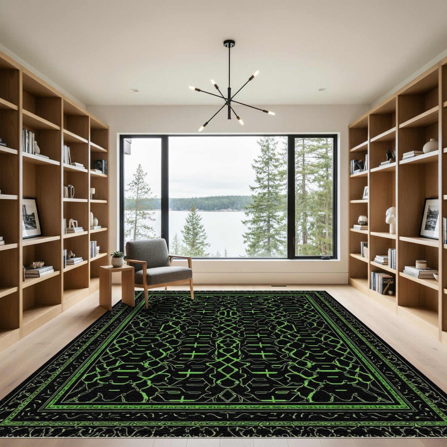 Neon Green Geometric Interlocking Lines Rug