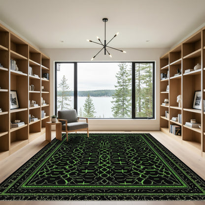 Neon Green Geometric Interlocking Lines Rug