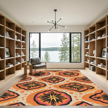Orange Black Floral Medallion Rug