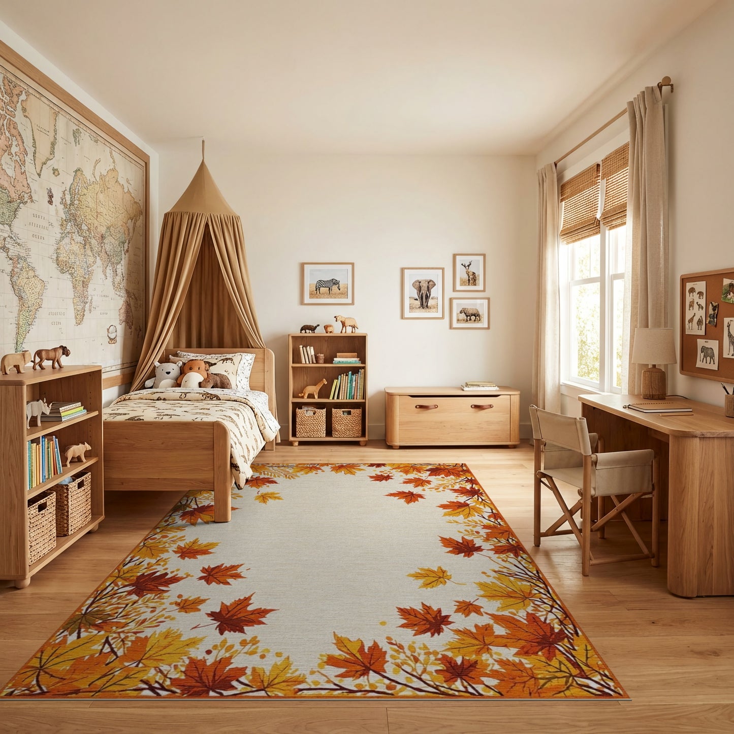 Warm Orange Maple Leaves Border Rug