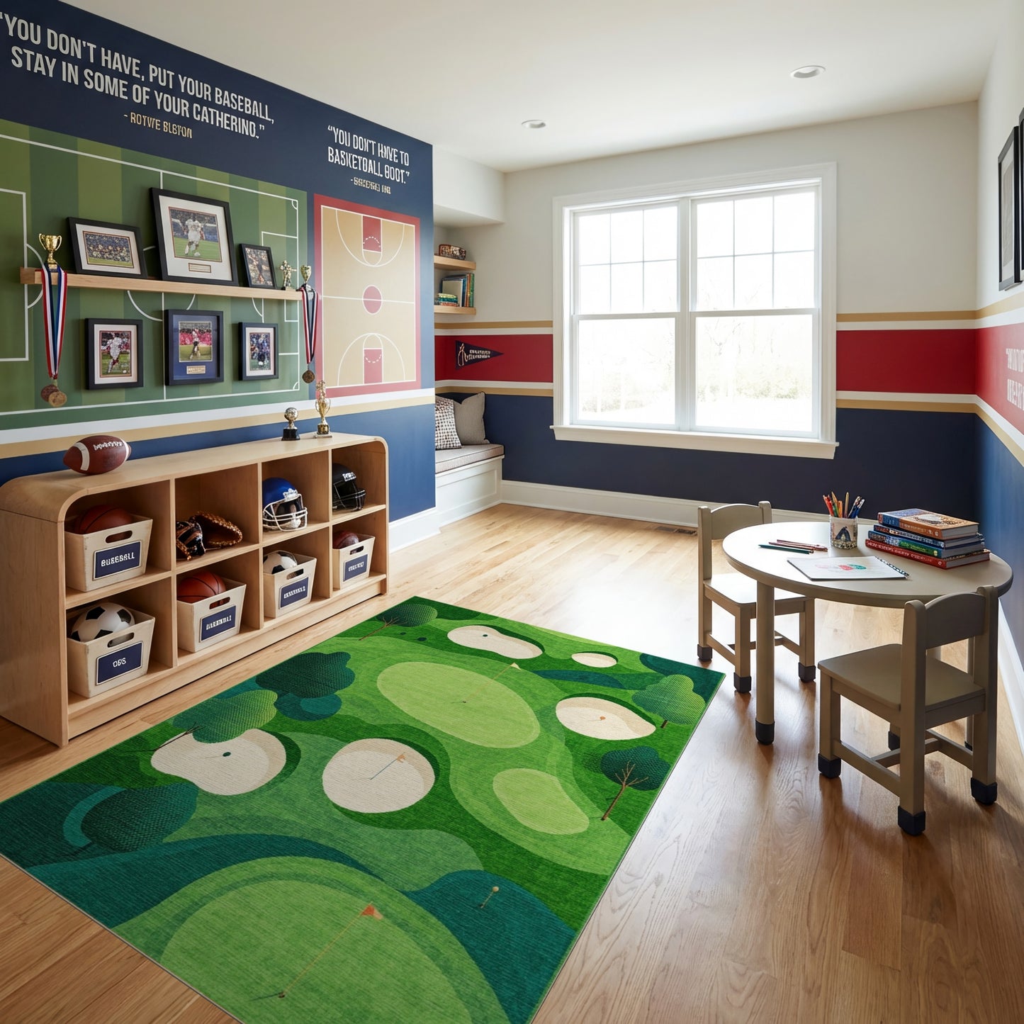 Lush Green Golf Bunkers Trees Rug