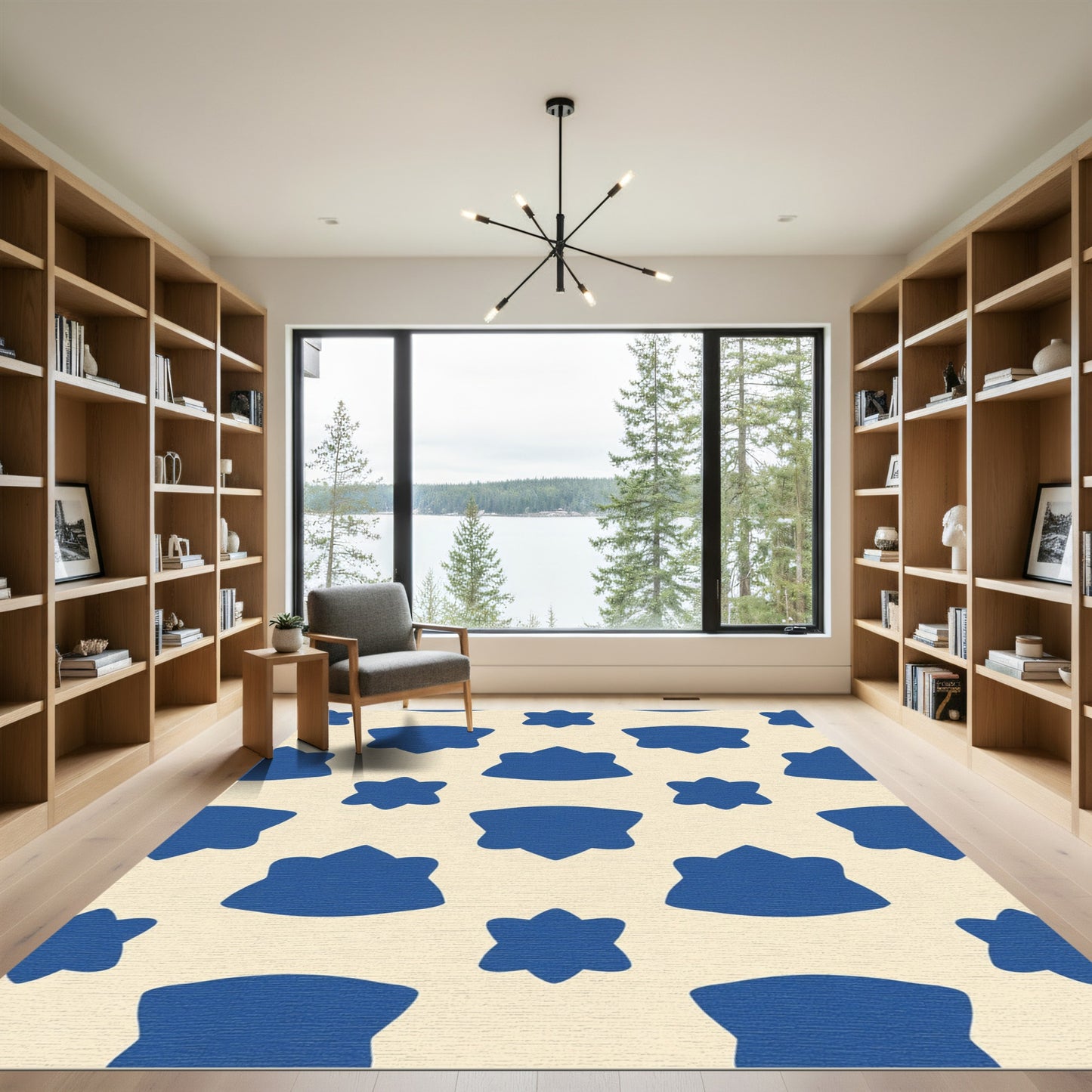 Deep Blue Abstract Floral Accents Rug